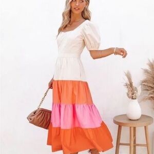 VICI Colorblock Puff Sleeve Maxi Dress